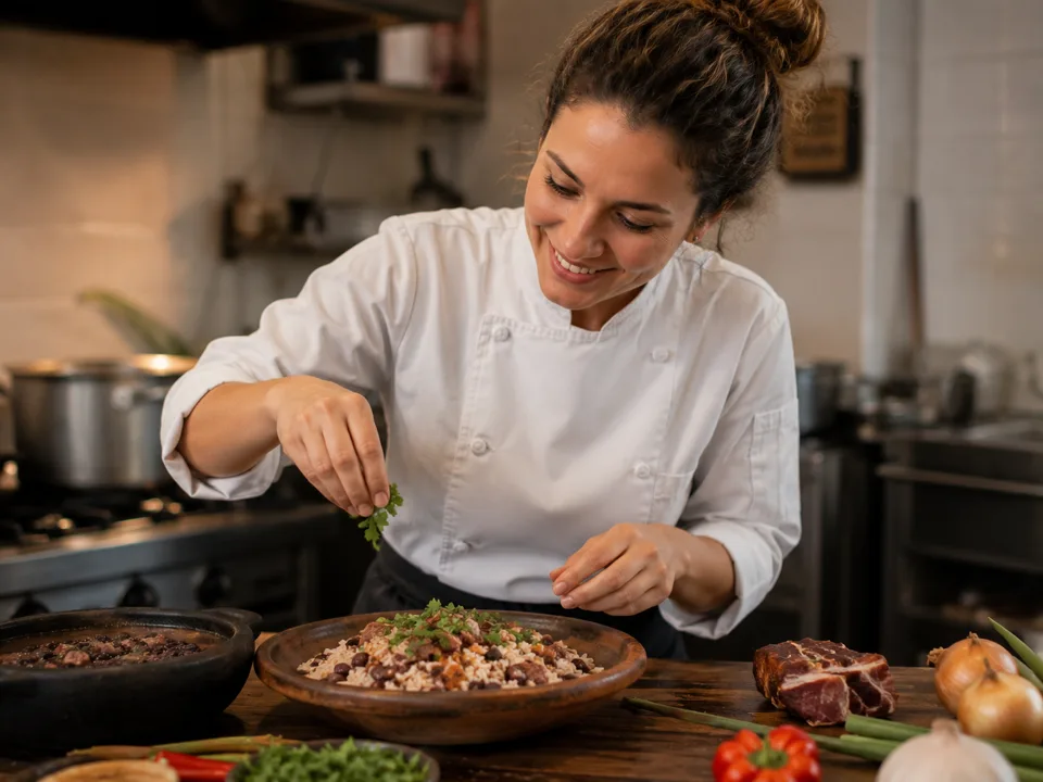 Jovem em treinamento de cozinha profissional